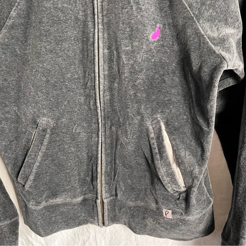 Paul Smith Pink Women M Medium Grey Velour Hoodie Jacket Full Zip Y2K Vintage - Picture 3 of 16